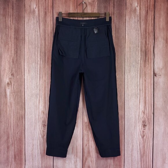 COS Womens Size 4 High Waist Belted Cropped Tapered Pants Navy Blue Minimalist - Picture 4 of 12